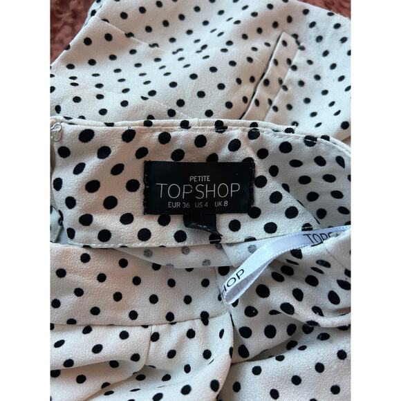 Topshop | Cropped Wide-Leg Pleated Trousers | Striped & Polka Dot | Petite Sz 4 - Picture 5 of 5